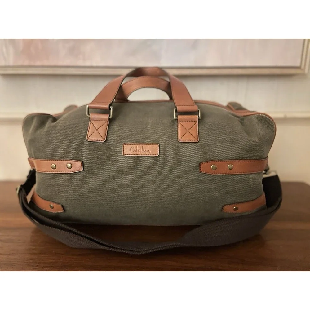 Vintage Cole Haan Canvas Leather Duffel Bag Weekender Travel Carry On Strap EUC